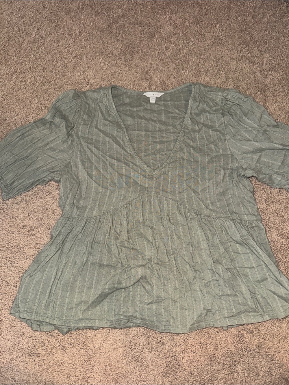 Lucky Brand Sage Green V-Neck Peplum Blouse